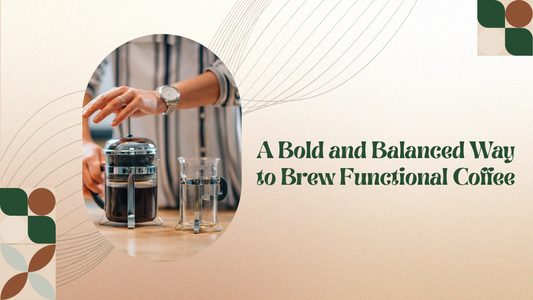 French Press brewing NeoBean coffee with steam rising, surrounded by Cerebro Blend, Black Label, and Single-Origin bags on a kitchen counter