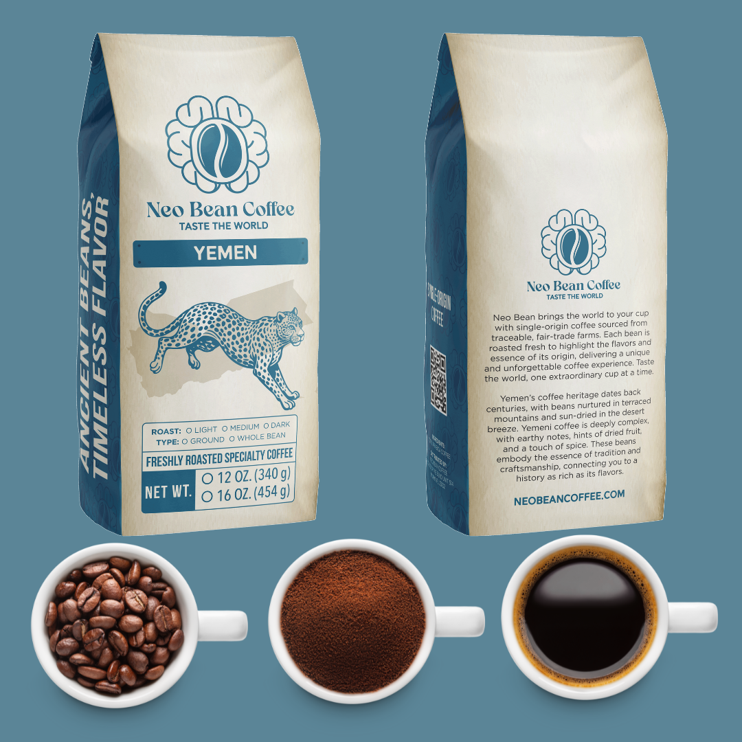 Dark roast Yemen beans in bag, freshly roasted for bold flavor.