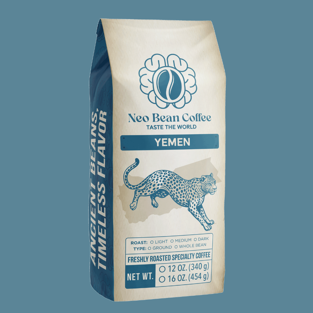 Yemen single origin coffee in a bag with a cheetah
