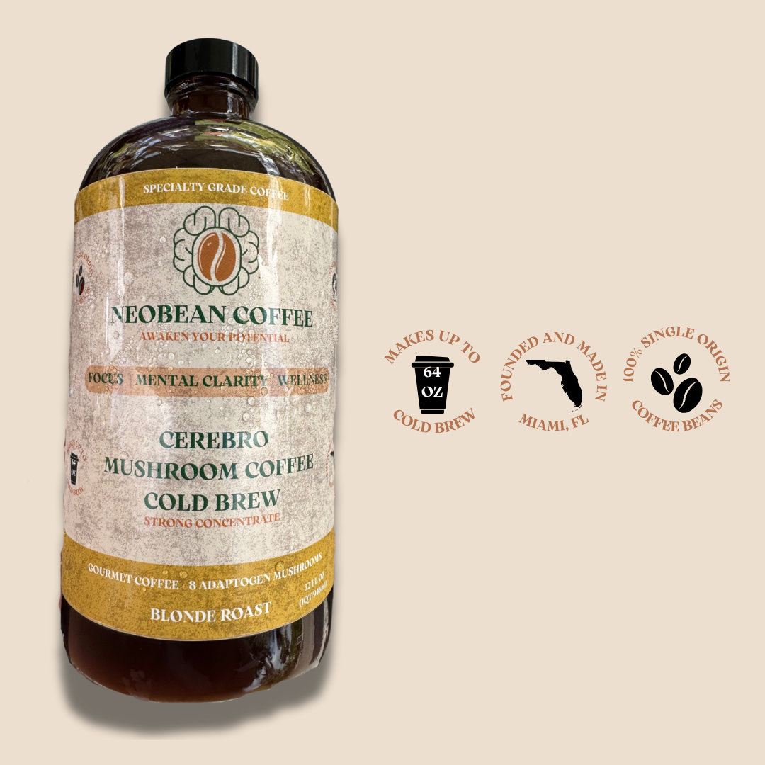 Mushroom Coffee Cold Brew - Cerebro Cold Brew 32 oz Super Concentrate - Blonde Ethiopian Light Roast