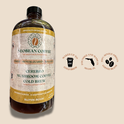 Mushroom Coffee Cold Brew - Cerebro Cold Brew 32 oz Super Concentrate - Blonde Ethiopian Light Roast