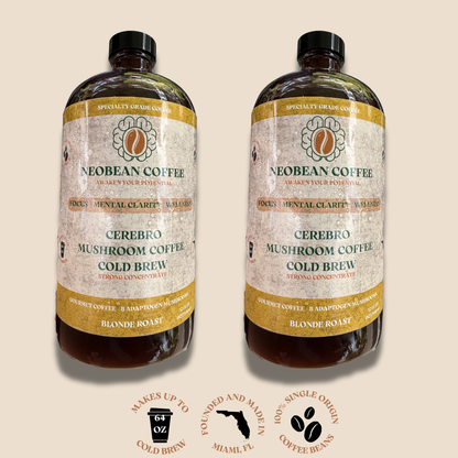 Mushroom Coffee Cold Brew - Cerebro Cold Brew 32 oz Super Concentrate - Blonde Ethiopian Light Roast