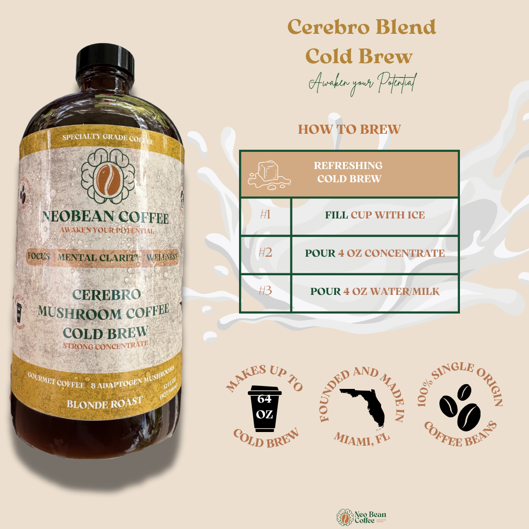 Mushroom Coffee Cold Brew - Cerebro Cold Brew 32 oz Super Concentrate - Blonde Ethiopian Light Roast