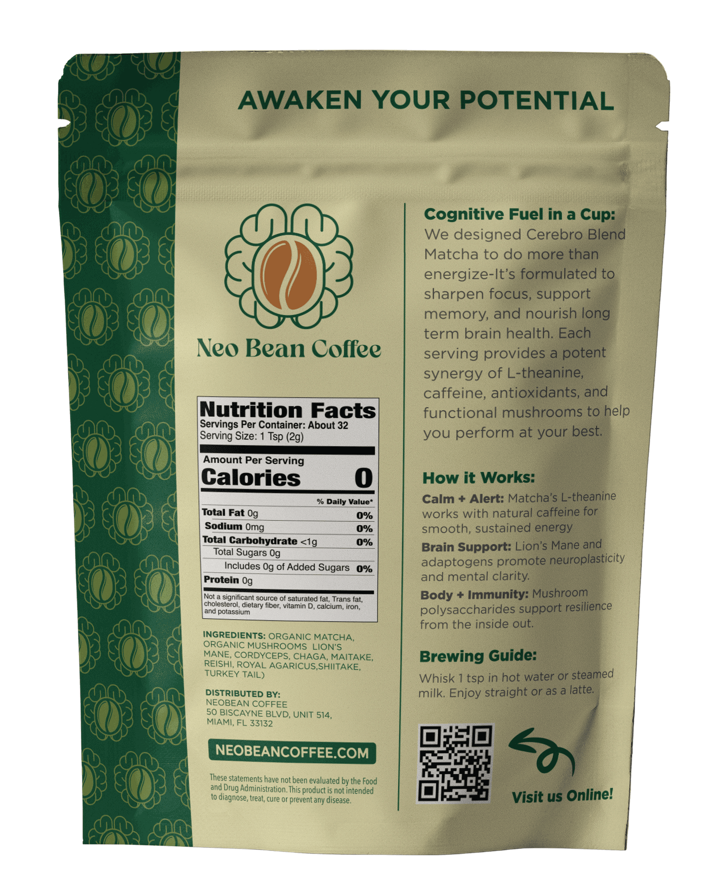 Mezcla Neobean Cerebro: café con hongos, café adaptógeno con 8 hongos